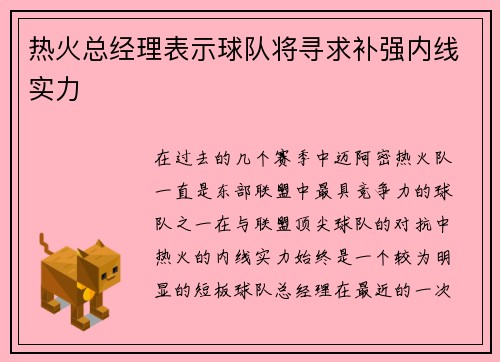 热火总经理表示球队将寻求补强内线实力